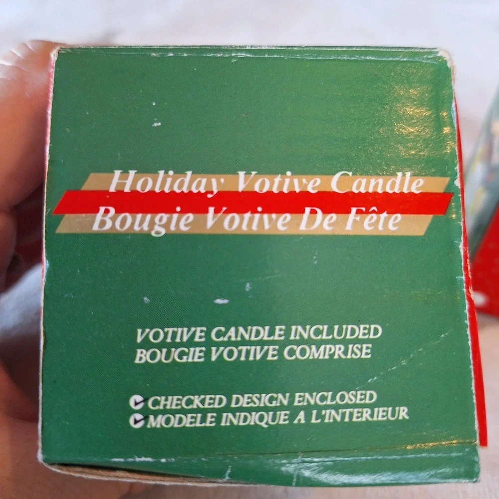 1989 New Holiday Votive Candle Set of 2 Porcelain Green Christmas Trees W/Candle